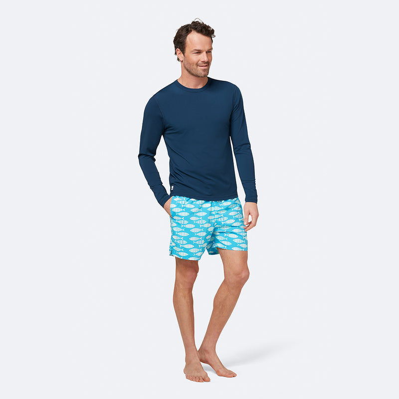 Men's Swim Shorts, Blue Striped Fish